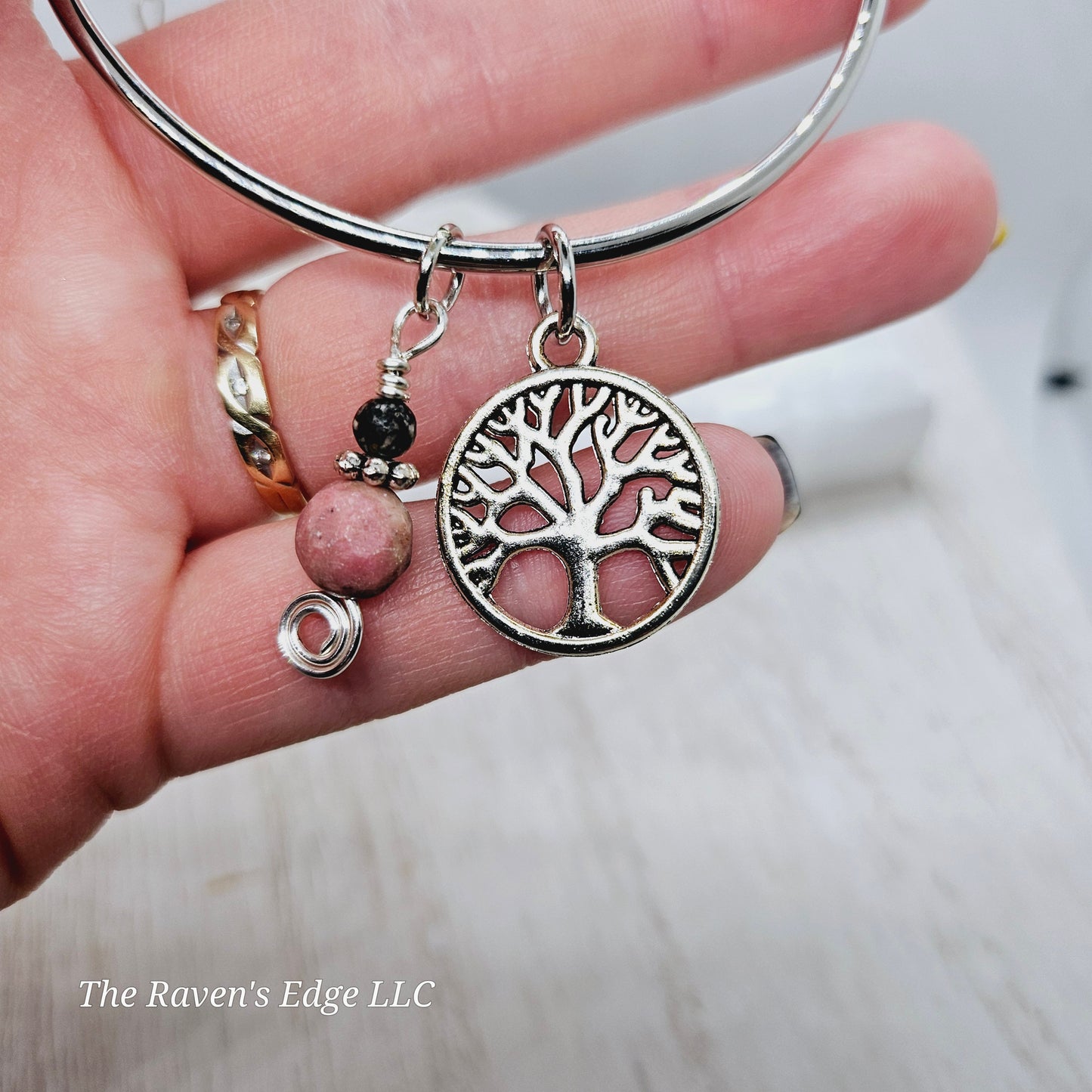 Tree of Life Charm Bangle Bracelet Silver Handmade