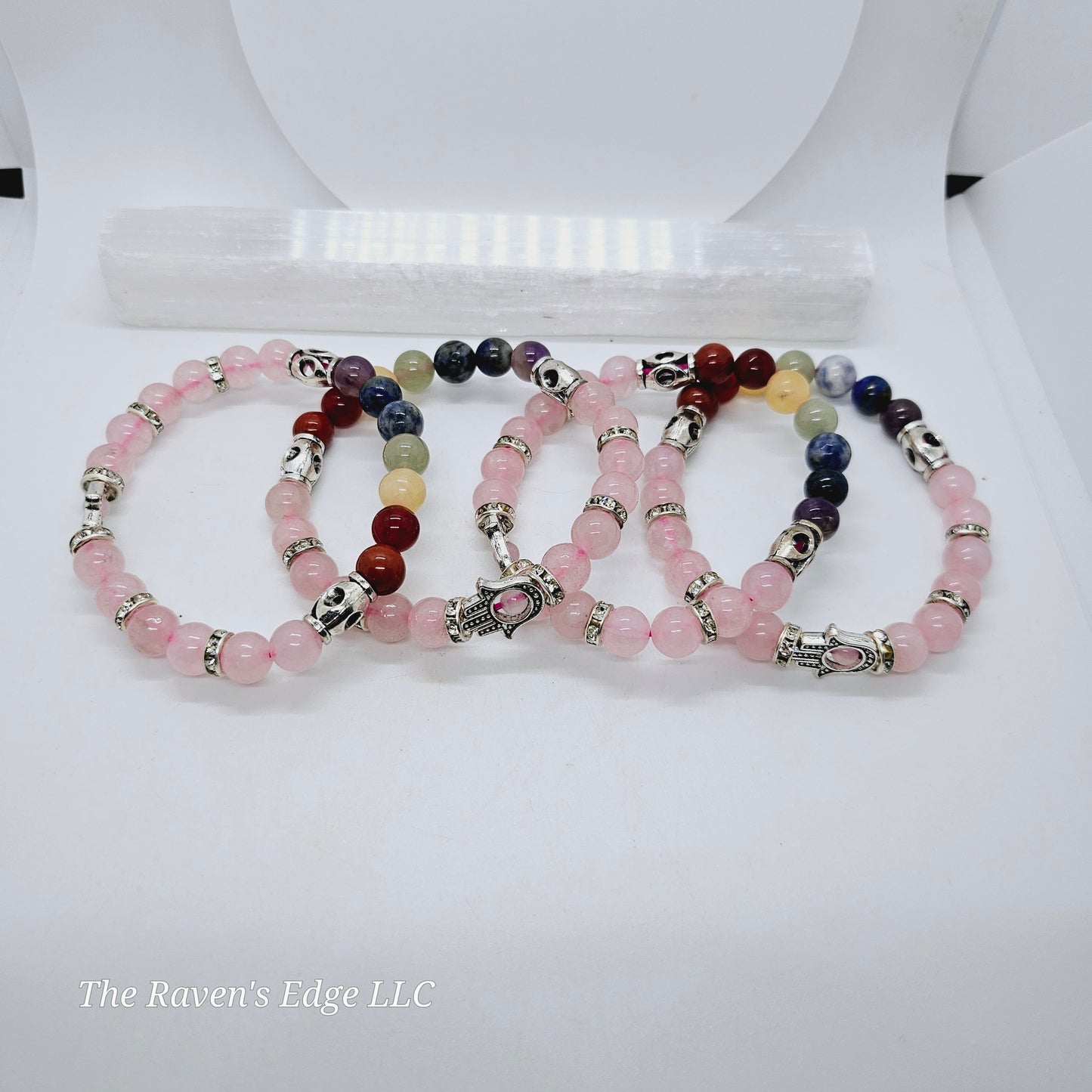 Rose Quartz Chakra Hamsa 8MM Beaded Bracelet