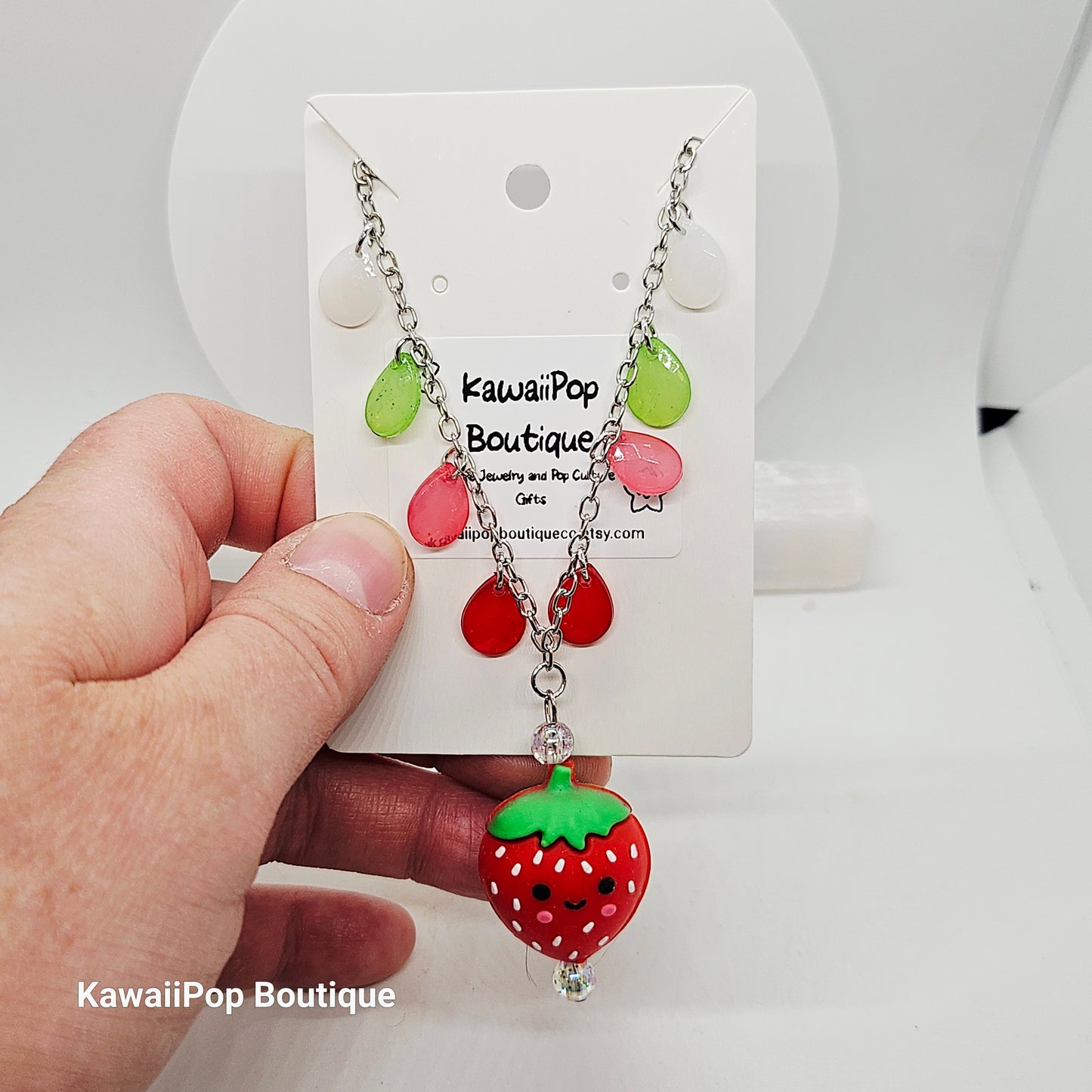 Kawaii Strawberry Charm Necklace - Ombre Chain