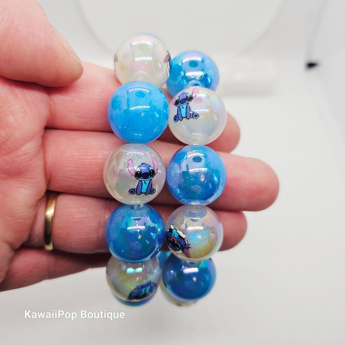 Handmade Kawaii Stitch Bracelet – Blue Chunky Beaded Kids Jewelry (Size 5–6)