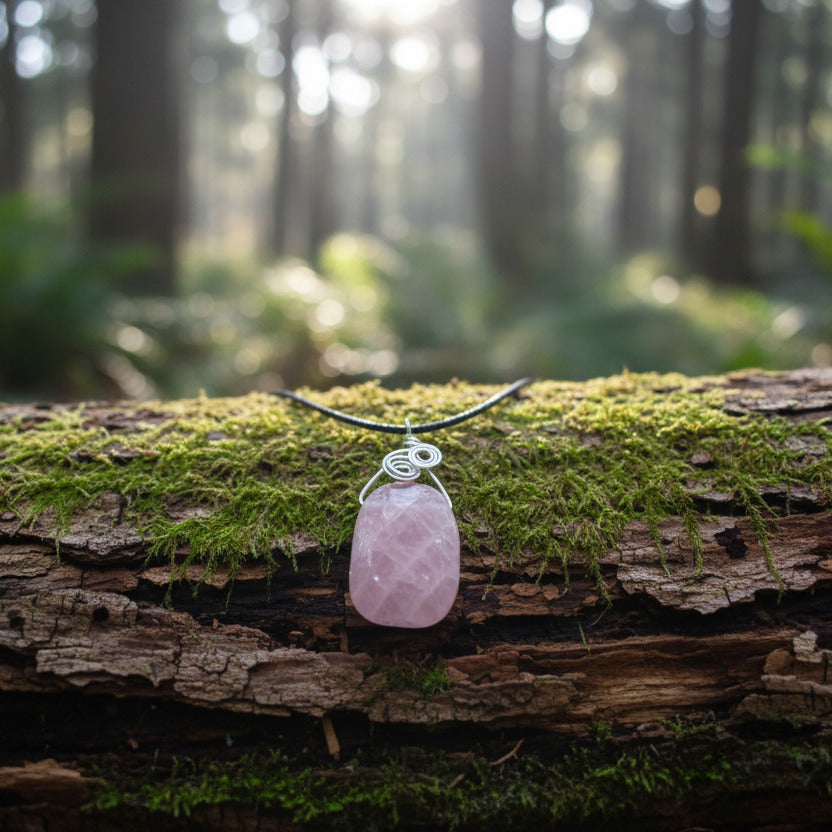 Rose Quartz Tumbled Stone Pendant Necklace