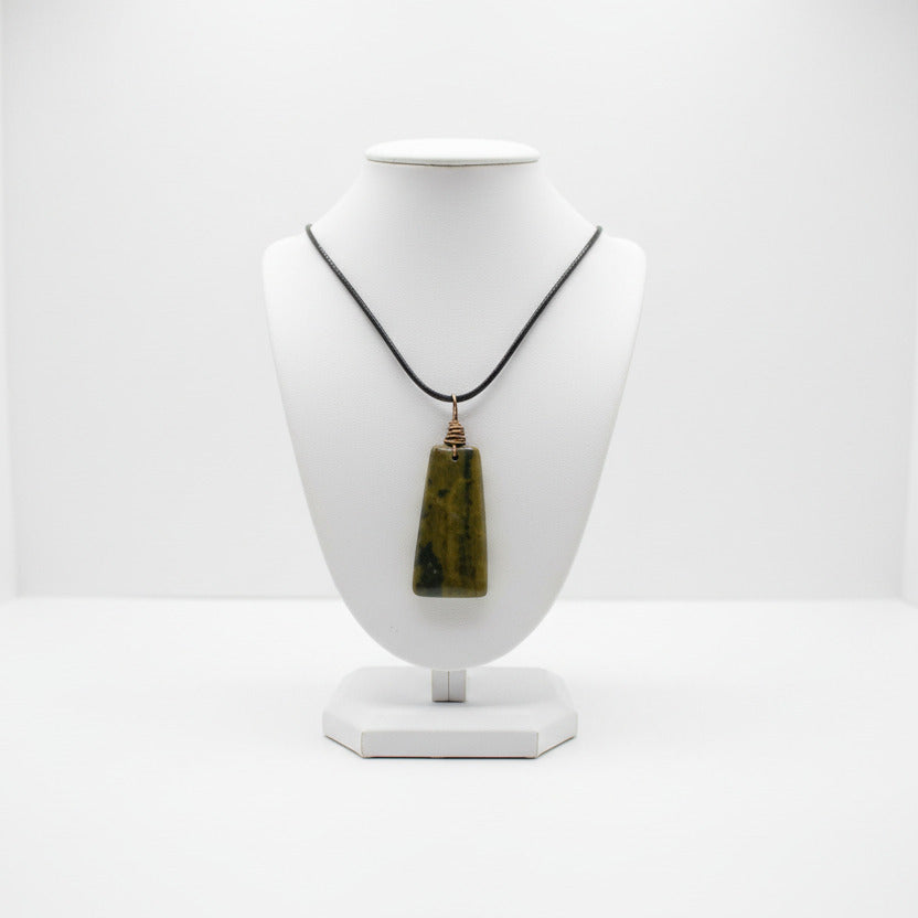 Wire-Wrapped Green Jasper Unisex Pendant Necklace