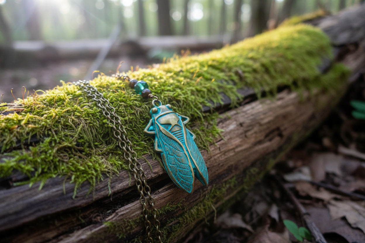 Turquoise Cicada Necklace - Handmade Mystical Pendant