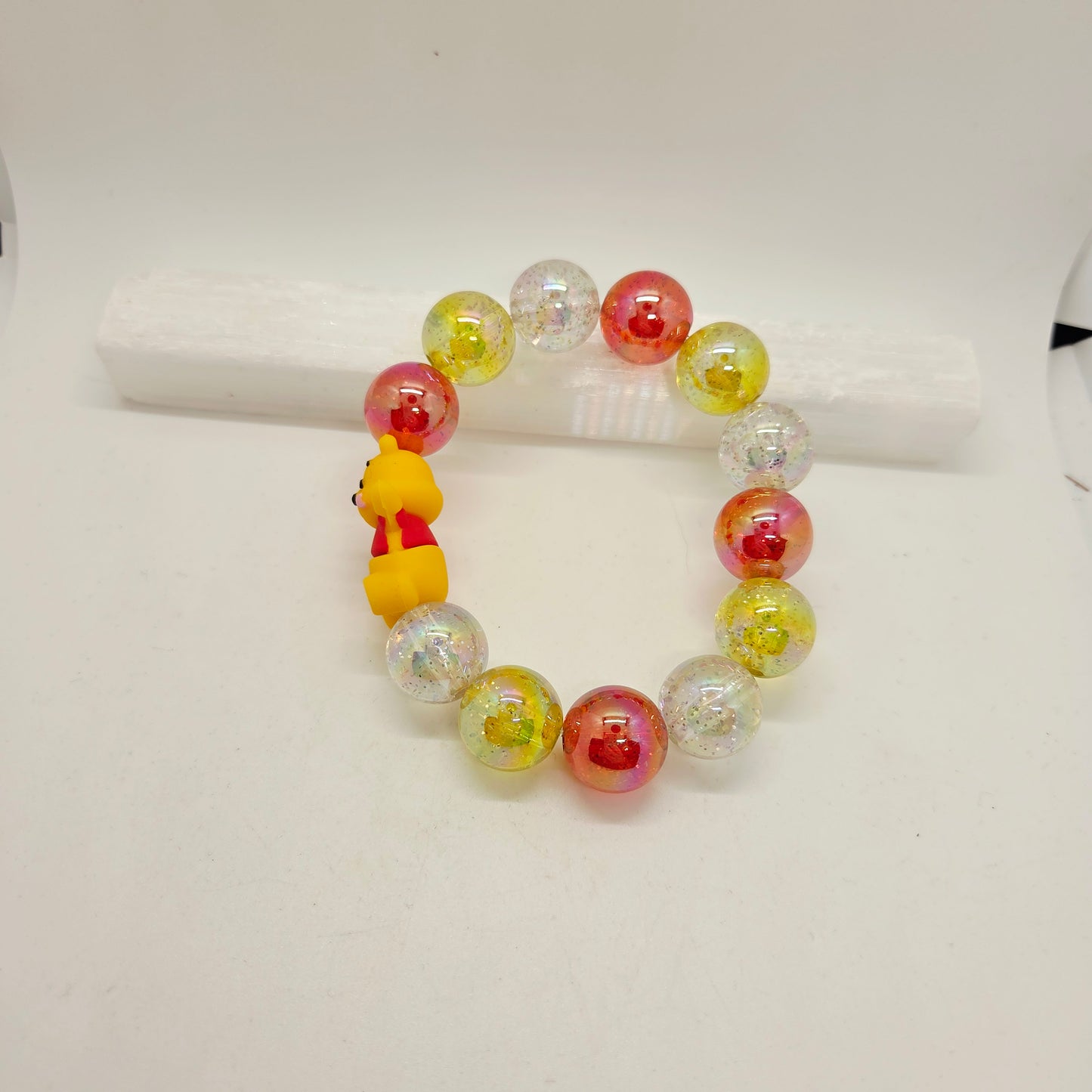 Pooh Clear Glitter Gumball Bead Stretch Bracelet