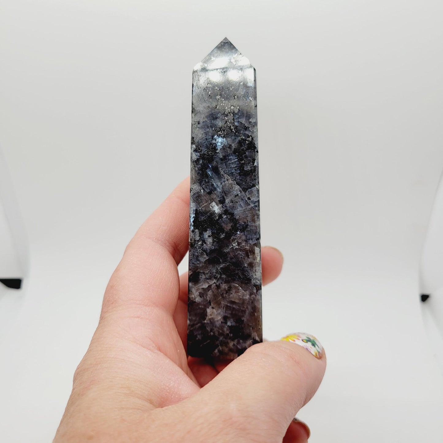 Larvikite Crystal Tower from India | Black Labradorite | Protection Stone | Root Chakra | Spiritual Gift