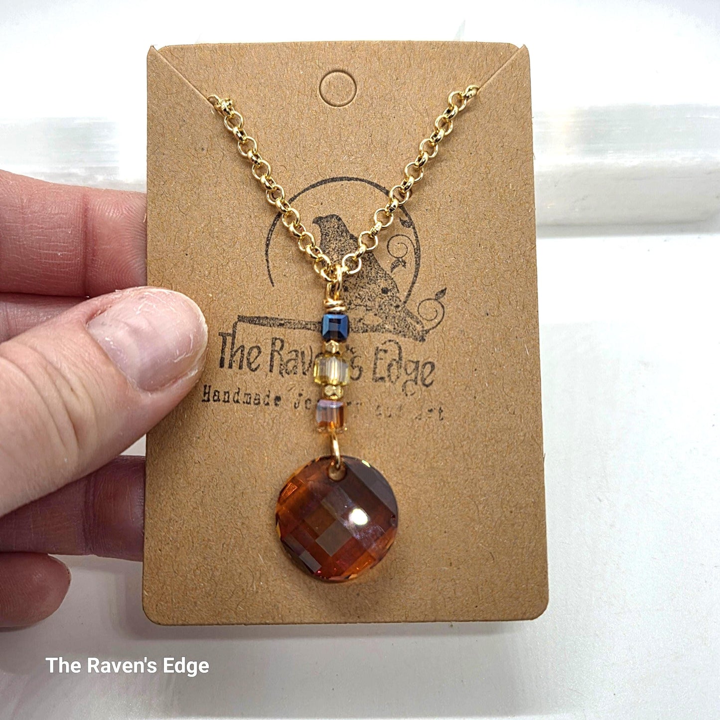 Handmade Shimmery Glass Pendant – Autumn Brown with Green Flash | Iridescent Fall Jewelry