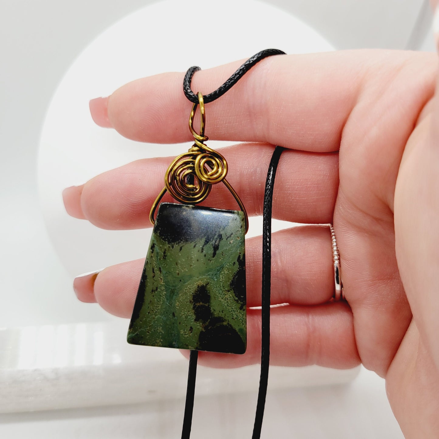 Handmade Kambaba Jasper Necklace | Antique Bronze Wire Wrapped Pendant | Swirled Boho Crystal Necklace | Grounding & Earth Energy Jewelry