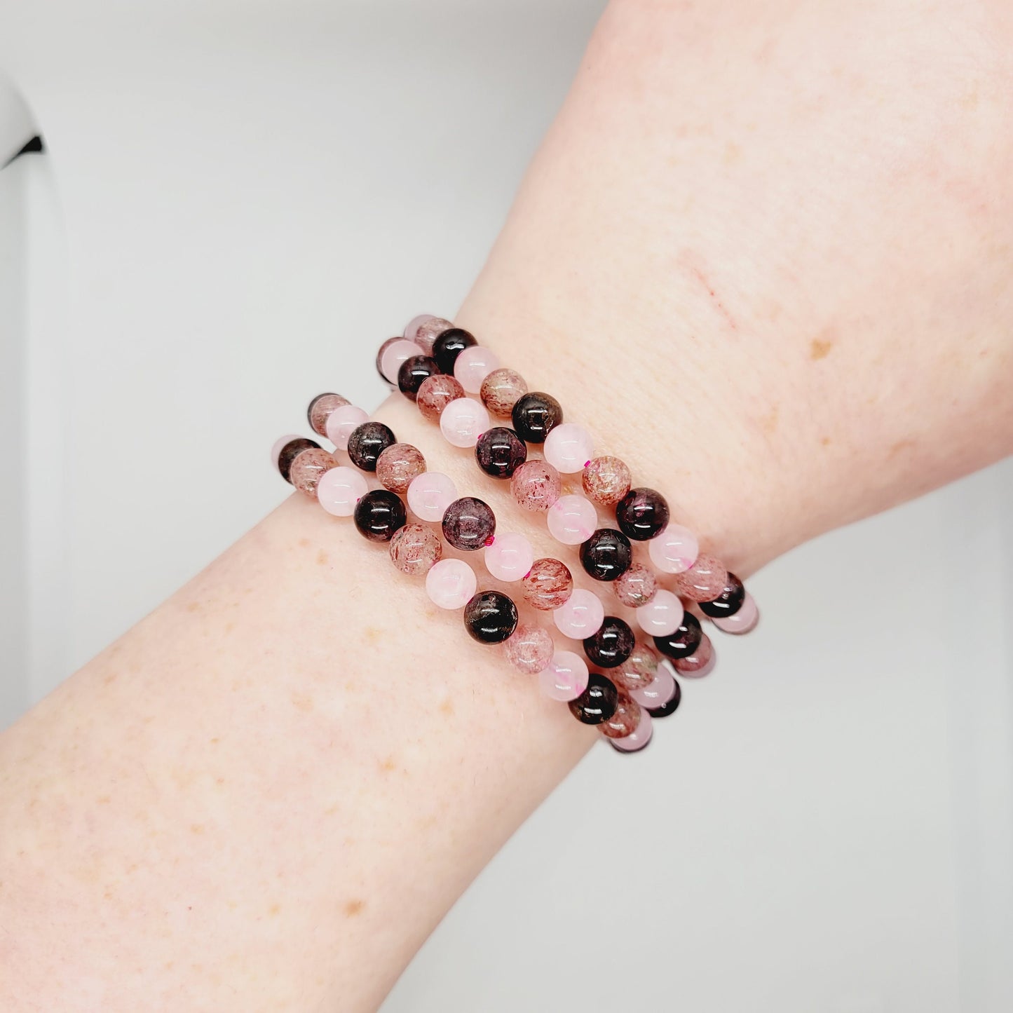 Rose Quartz, Strawberry Quartz, Garnet Mix Semi-Precious Stone Bracelets, Metaphysical, Reiki, Boho , Healing Stone Bracelet