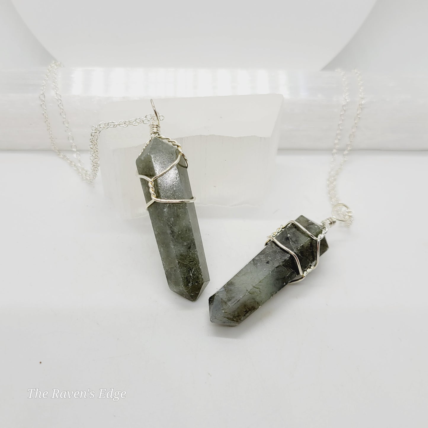 Wire-Wrapped Labradorite Crystal Point Necklace - Unisex
