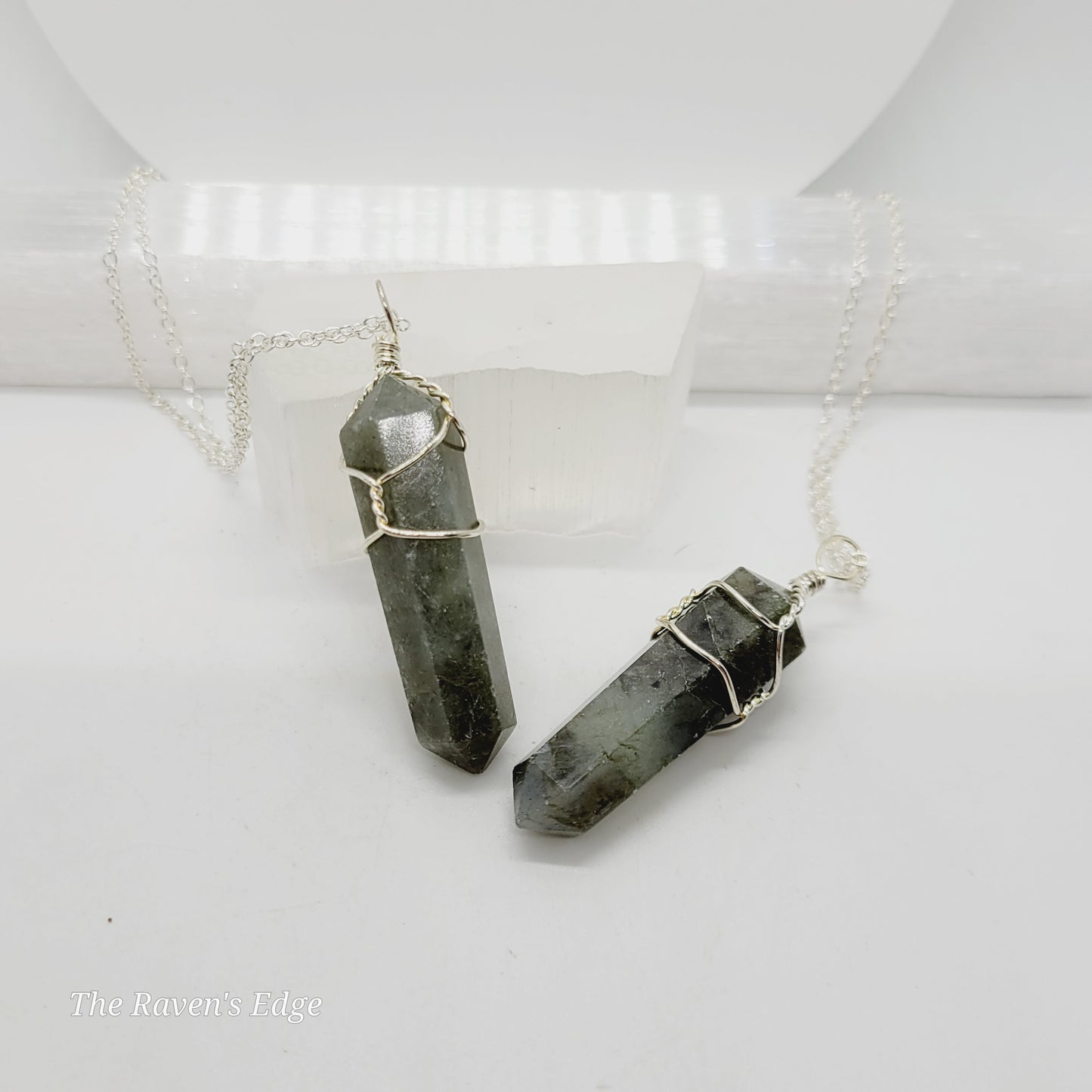 Wire-Wrapped Labradorite Crystal Point Necklace - Unisex