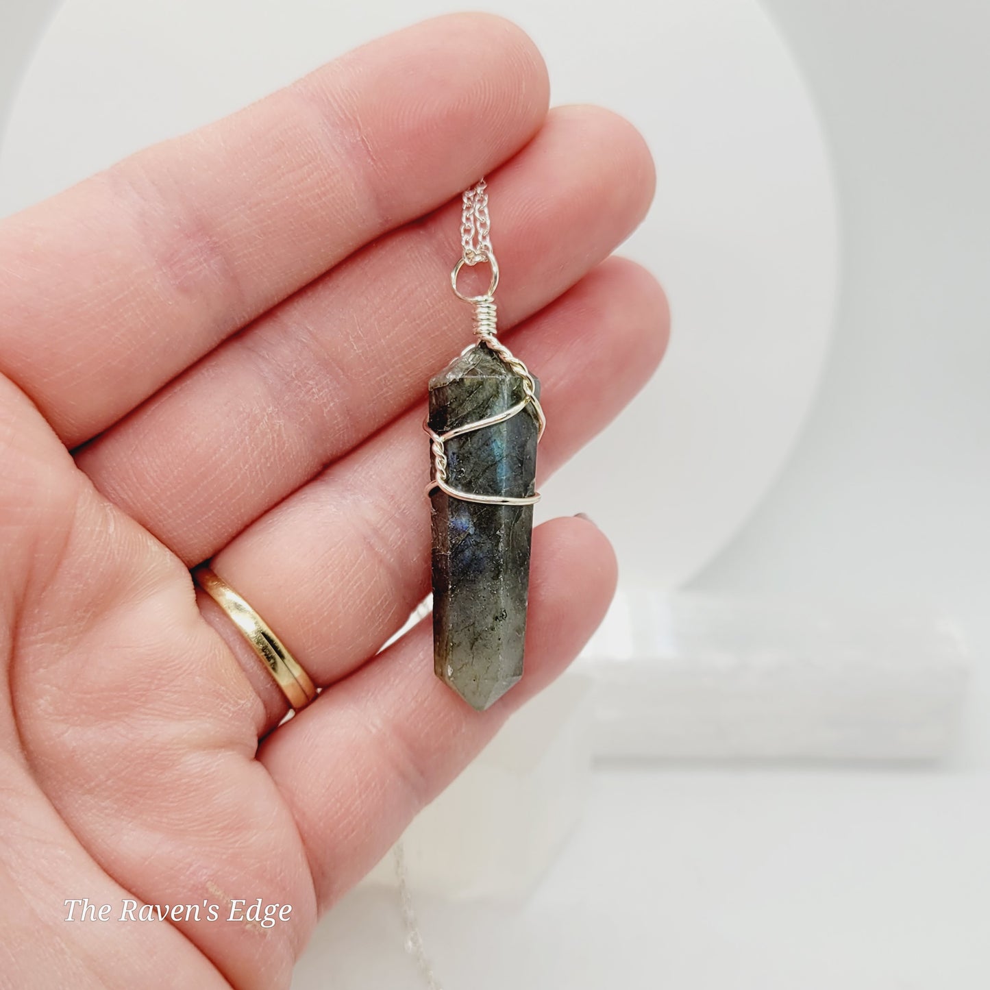 Wire-Wrapped Labradorite Crystal Point Necklace - Unisex
