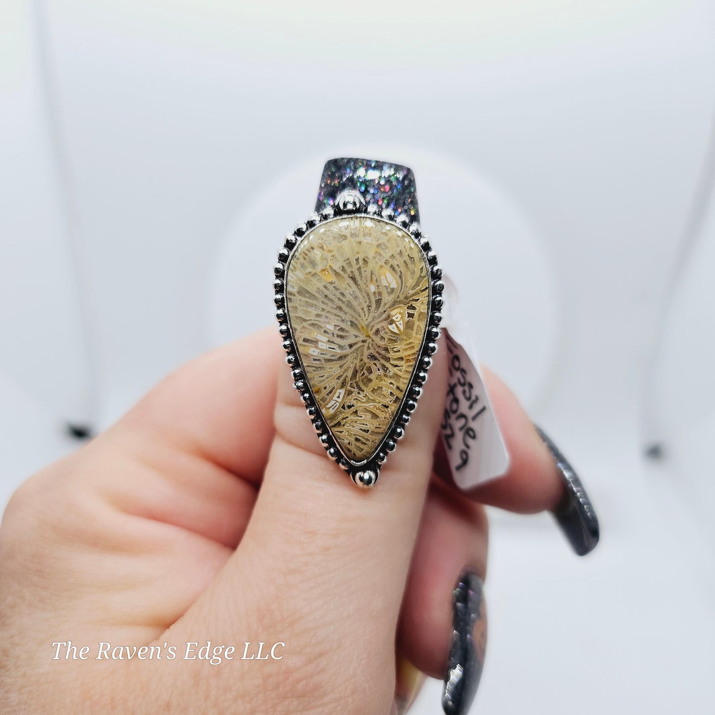 Fossil Stone Ring Silver Plated Sz 9