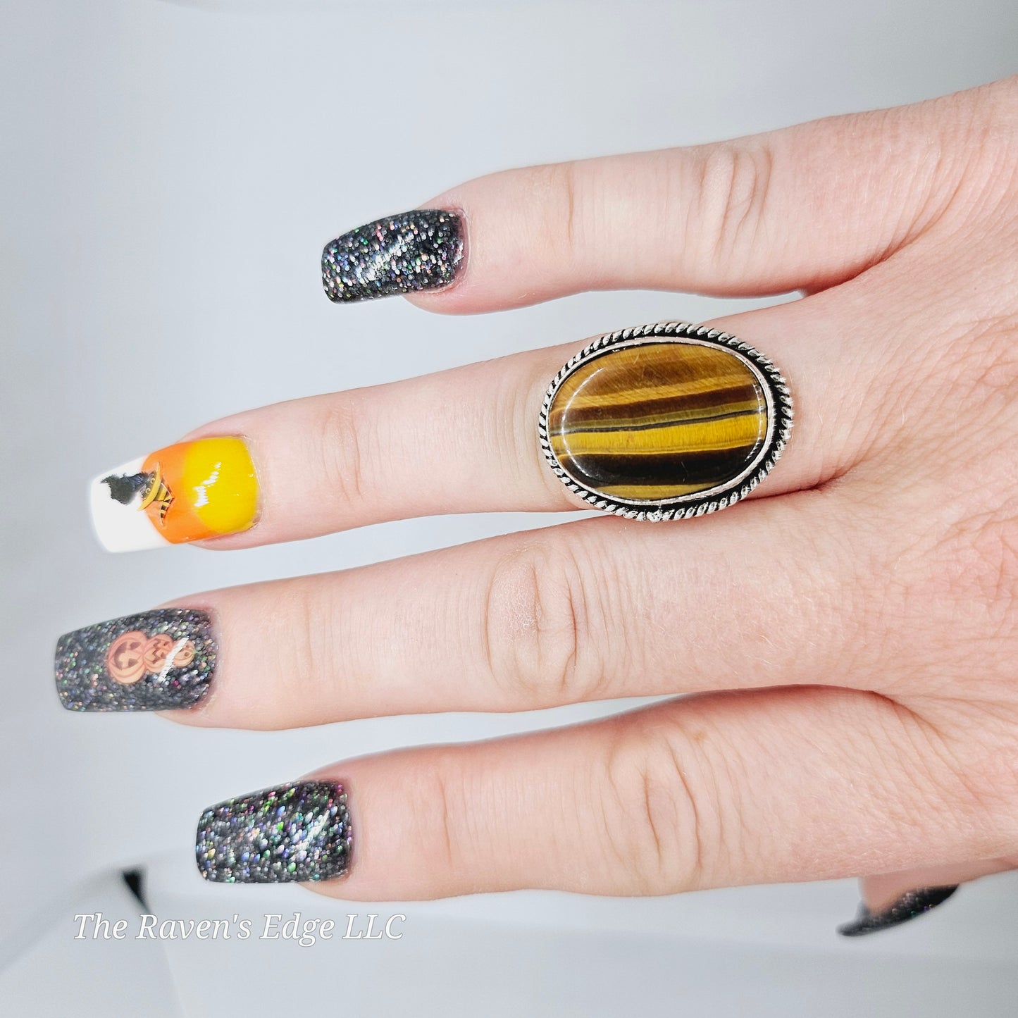 Stone Ring Tigers Eye Silver Plated Size 8