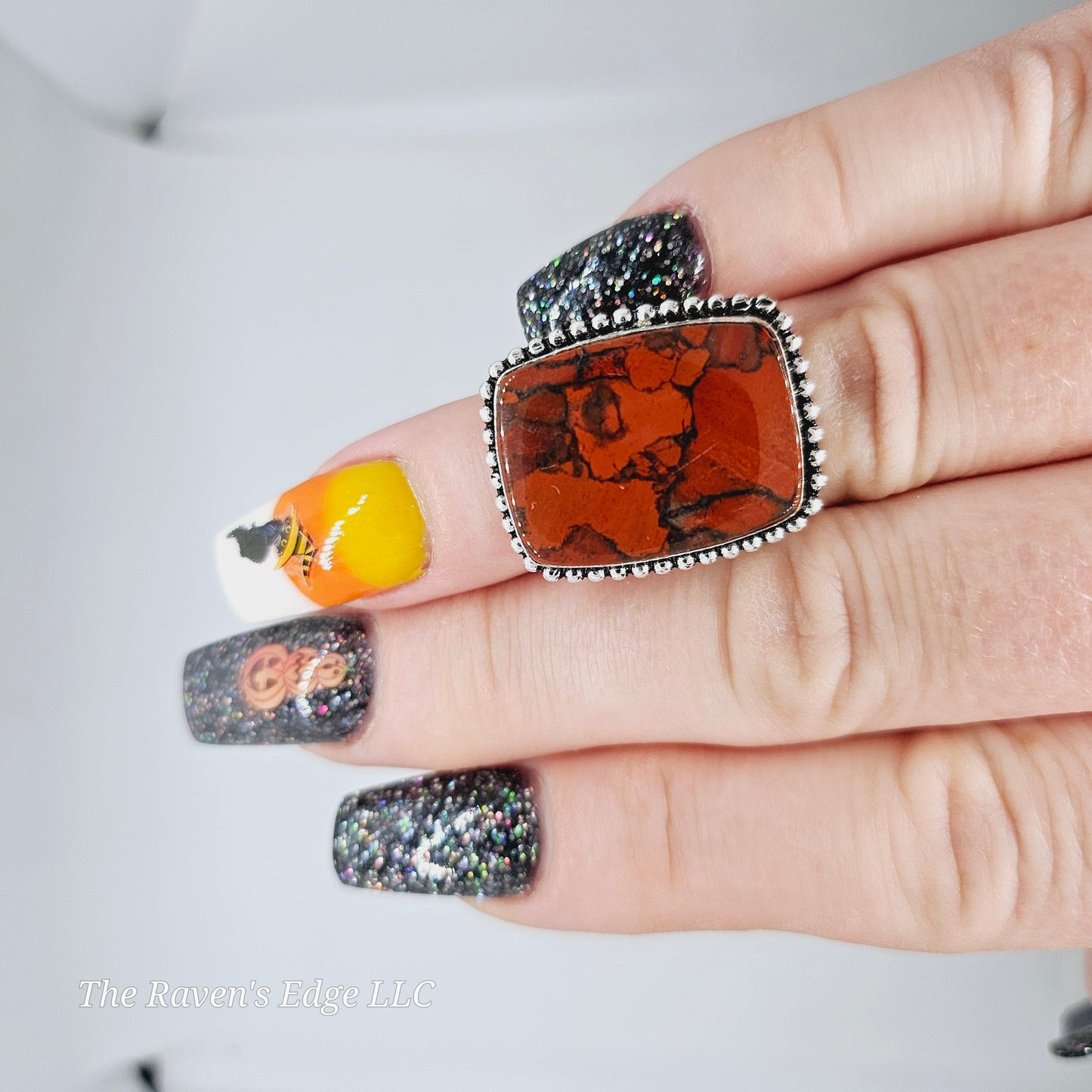 Stone Ring Red Jasper Silver Plated Size 8