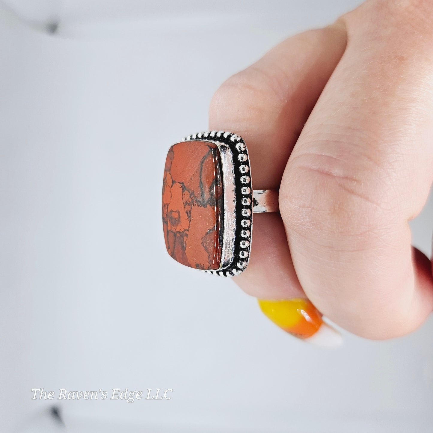 Stone Ring Red Jasper Silver Plated Size 8
