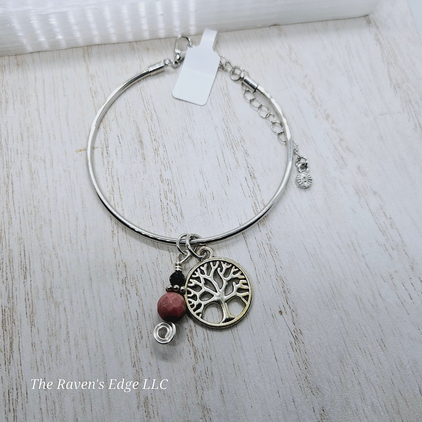 Tree of Life Charm Bangle Bracelet Silver Handmade
