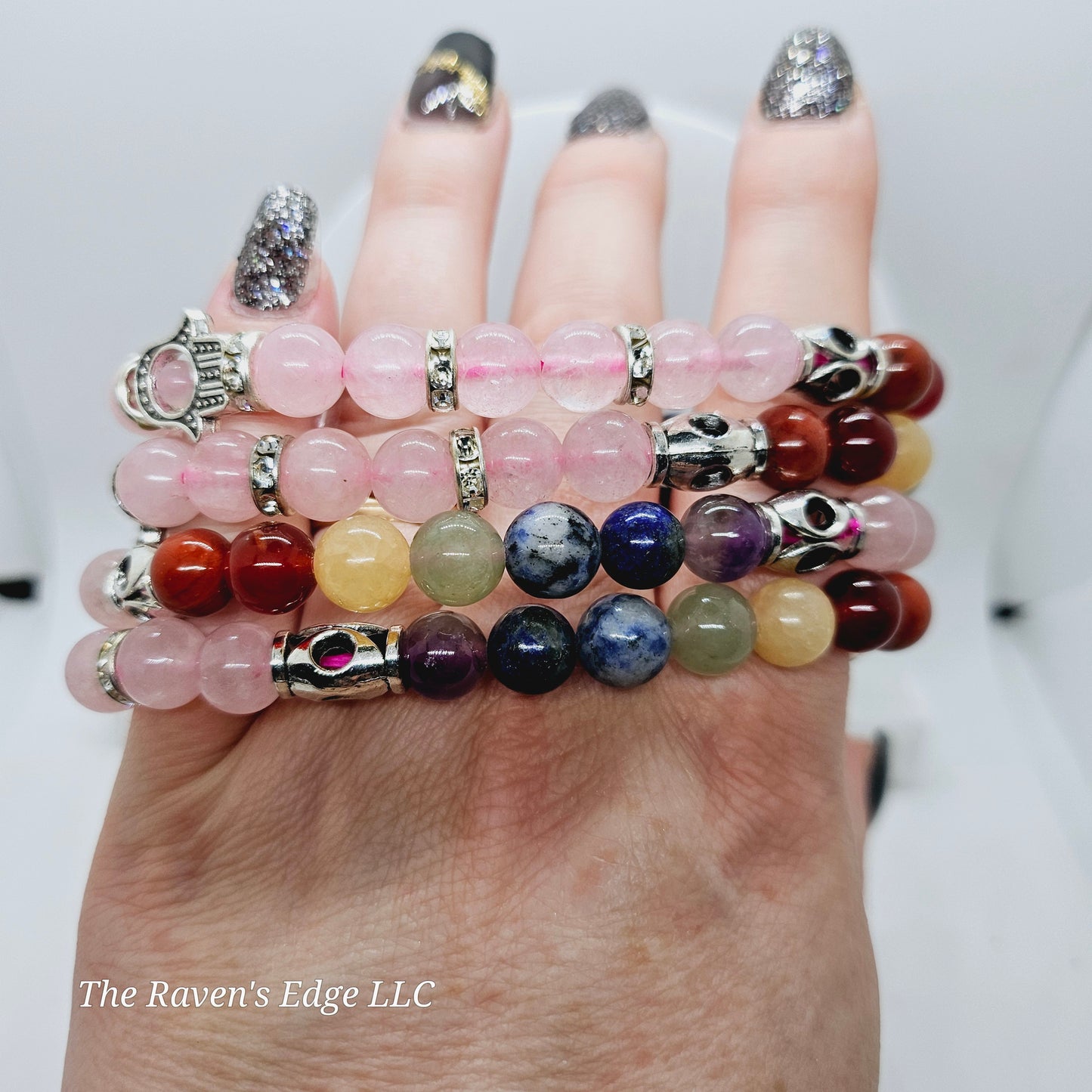 Rose Quartz Chakra Hamsa 8MM Beaded Bracelet
