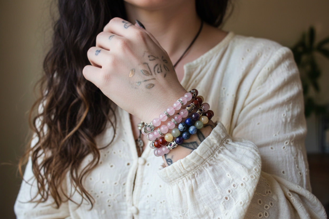 Rose Quartz Chakra Hamsa 8MM Beaded Bracelet