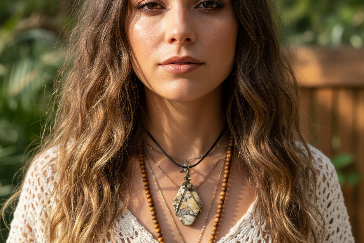 Tan Jasper Handmade Wire Wrapped Necklace