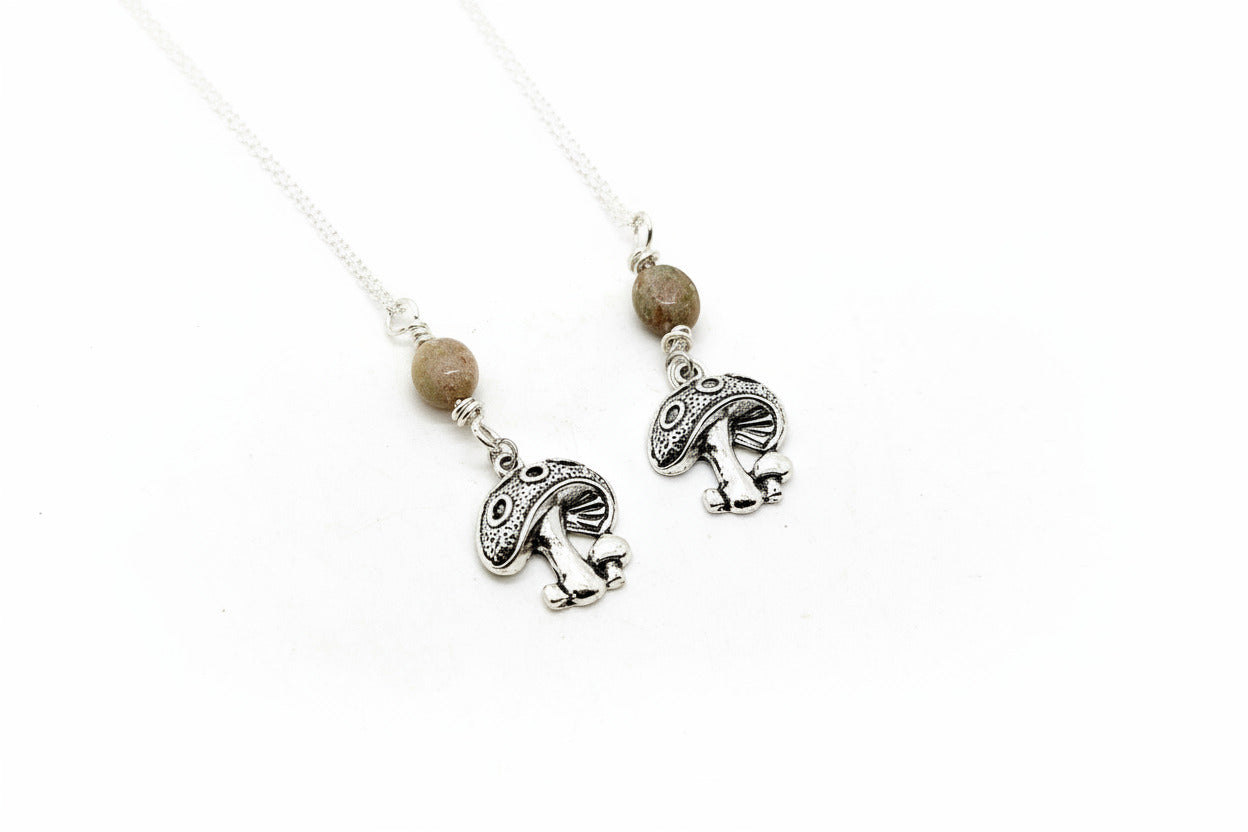 Mushroom and Ocean Jasper Necklace Handmade