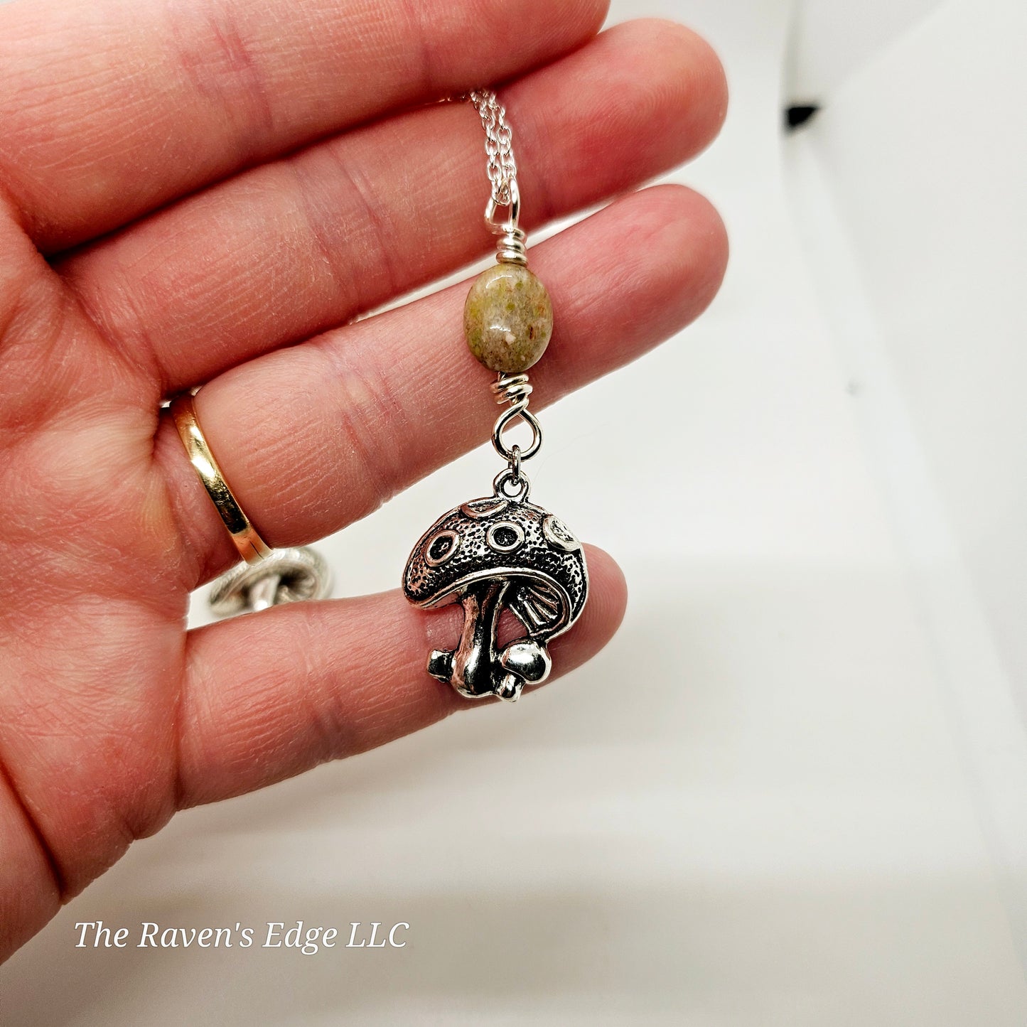 Mushroom and Ocean Jasper Necklace Handmade