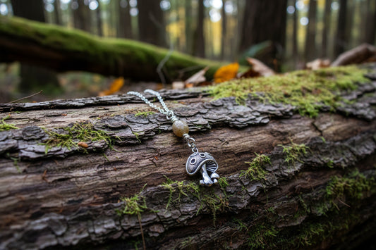 Mushroom and Ocean Jasper Necklace Handmade