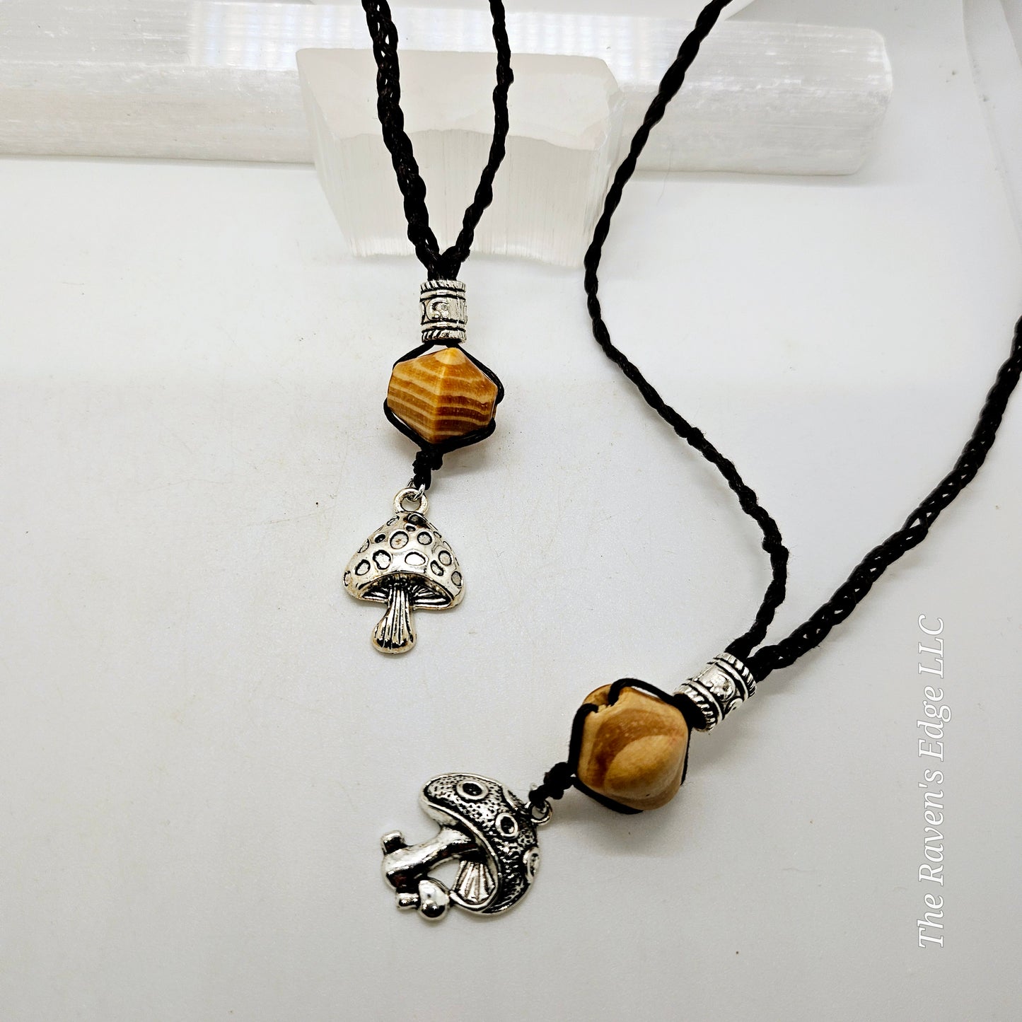 Mens Mushroom Necklace with Wooden Bead