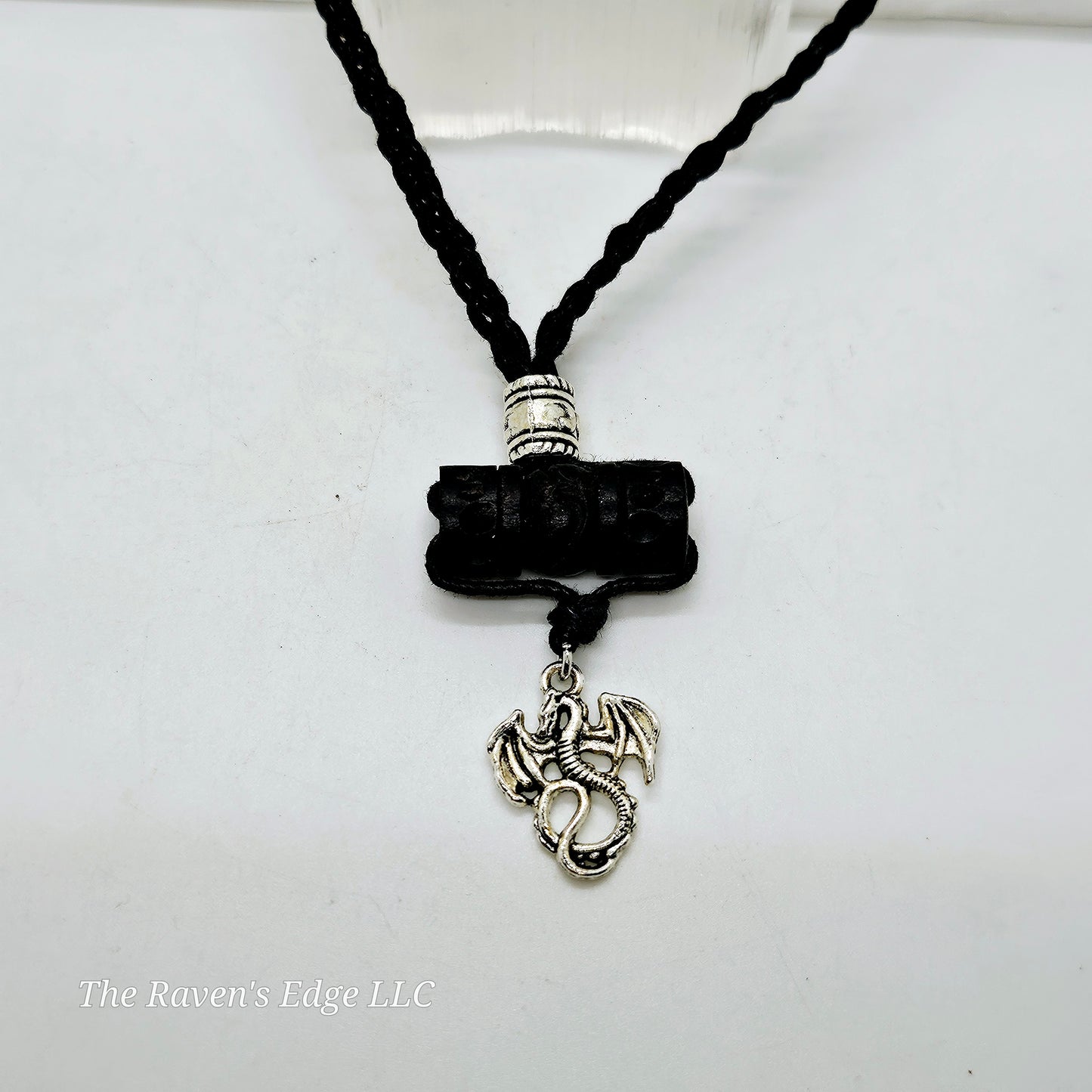 Mens Dragon Necklace with Wooden Bead