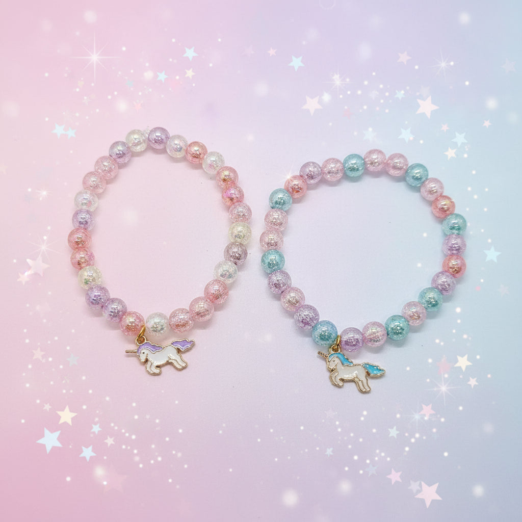 Pastel Unicorn Charm Bracelet – Kawaii Beaded Jewelry for Kids & Magical Girls