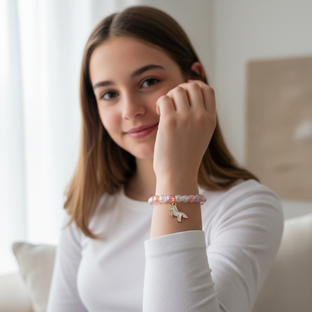 Pastel Unicorn Charm Bracelet – Kawaii Beaded Jewelry for Kids & Magical Girls
