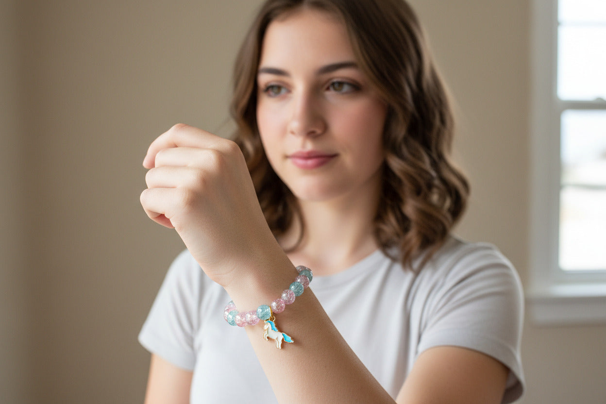 Pastel Unicorn Charm Bracelet – Kawaii Beaded Jewelry for Kids & Magical Girls
