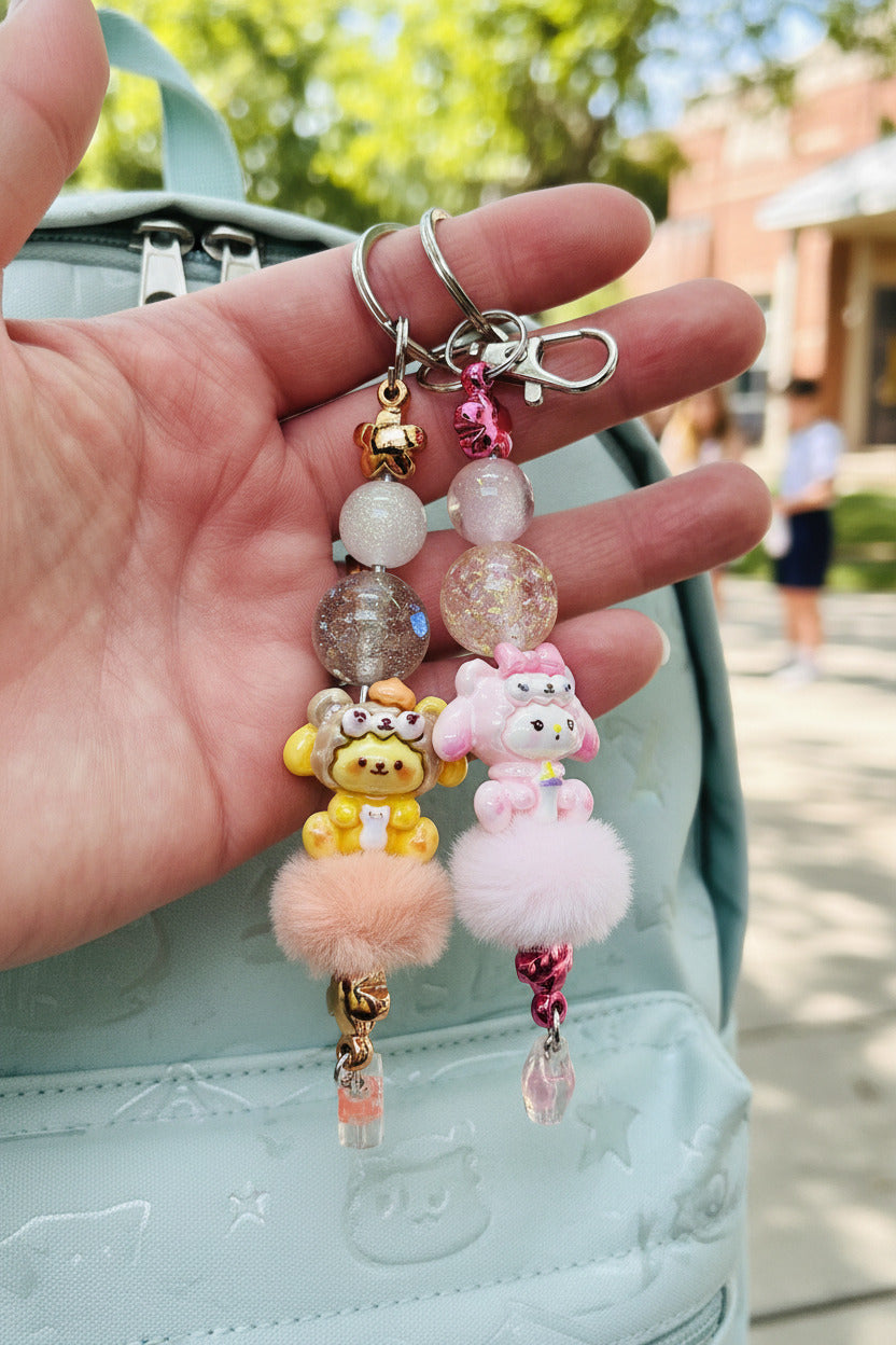 Kawaii Beaded Keychain Charms - Handmade Backpack Accessories