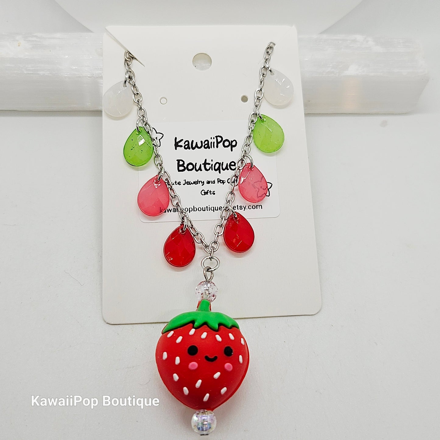 Kawaii Strawberry Charm Necklace - Ombre Chain