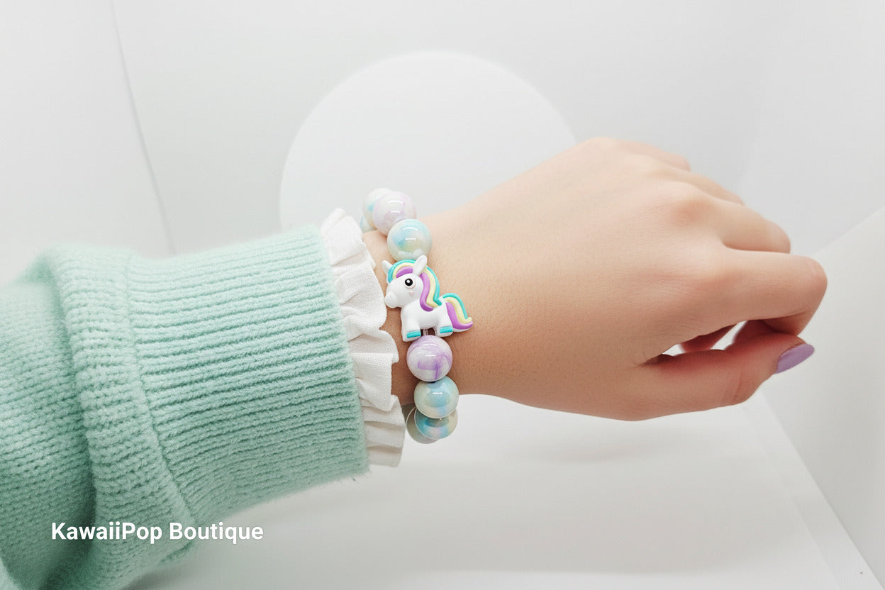 Magical Unicorn Bracelet - Pastel Marbled Beads