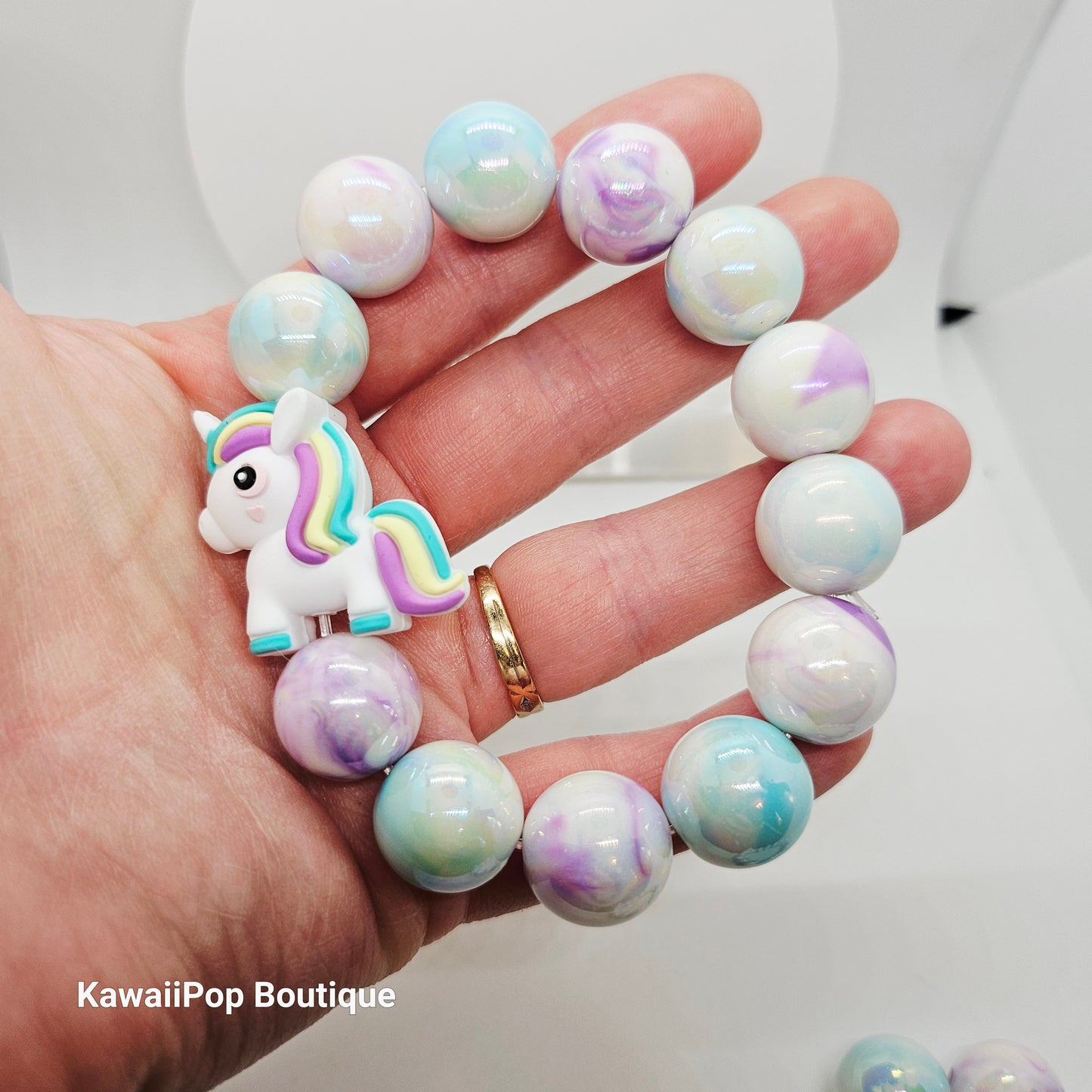 Magical Unicorn Bracelet - Pastel Marbled Beads