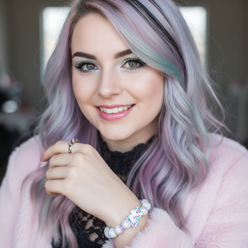 Magical Unicorn Bracelet - Pastel Marbled Beads