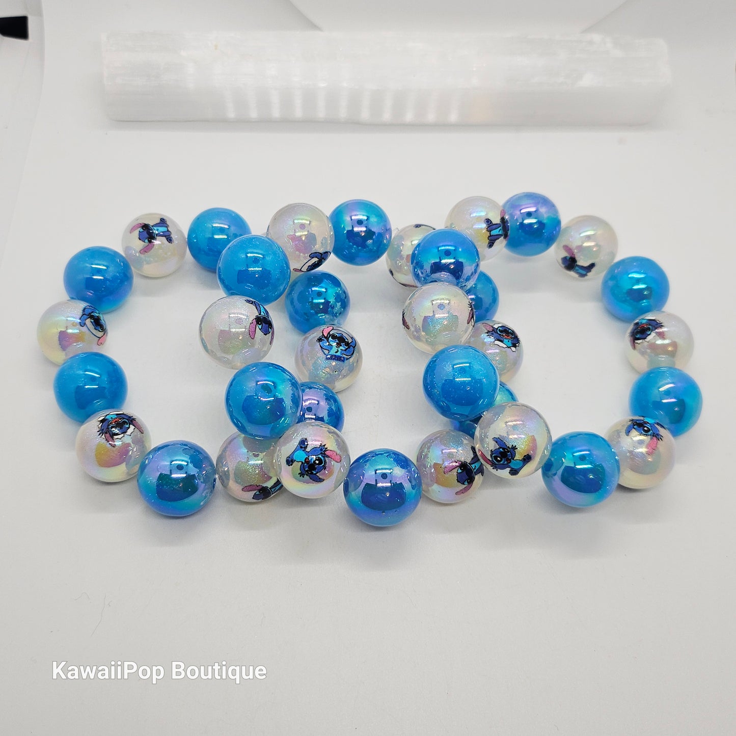 Handmade Kawaii Stitch Bracelet – Blue Chunky Beaded Kids Jewelry (Size 5–6)
