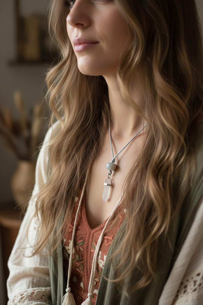Rose Quartz Crystal Point Necklace