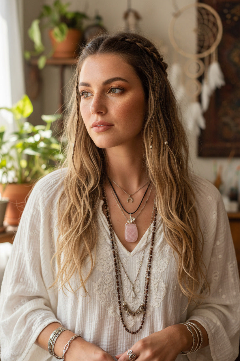 Rose Quartz Tumbled Stone Pendant Necklace