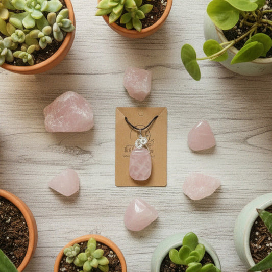 Rose Quartz Tumbled Stone Pendant Necklace