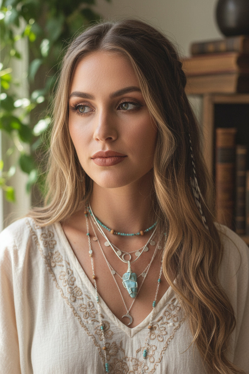 Larimar Wire-Wrapped Pendant Necklace - Handcrafted