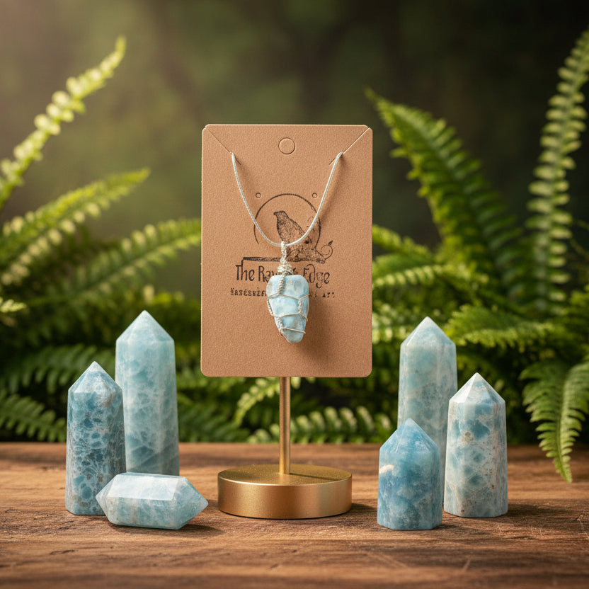 Larimar Wire-Wrapped Pendant Necklace - Handcrafted