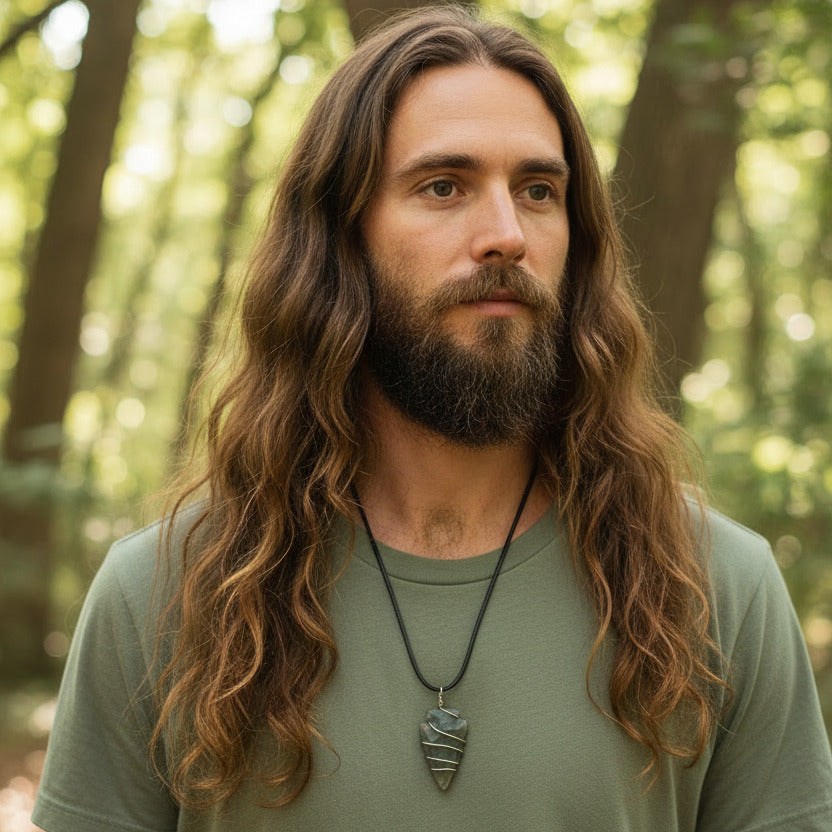 Wire-Wrapped Agate Arrowhead Men's Necklace
