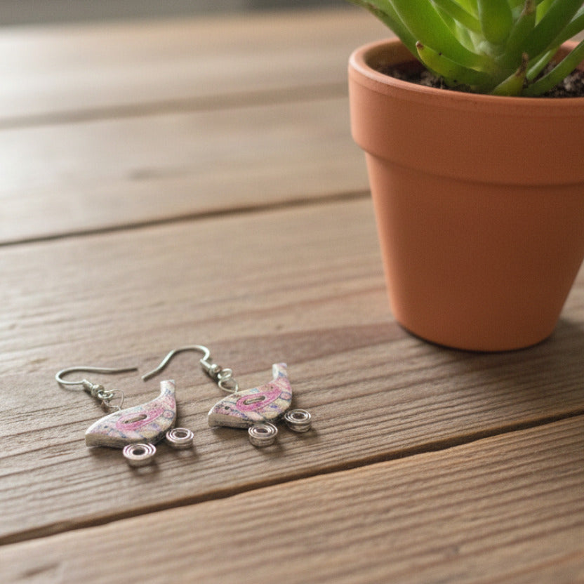 Whimsical Wire-Wrapped Bird Earrings - Pink & Silver
