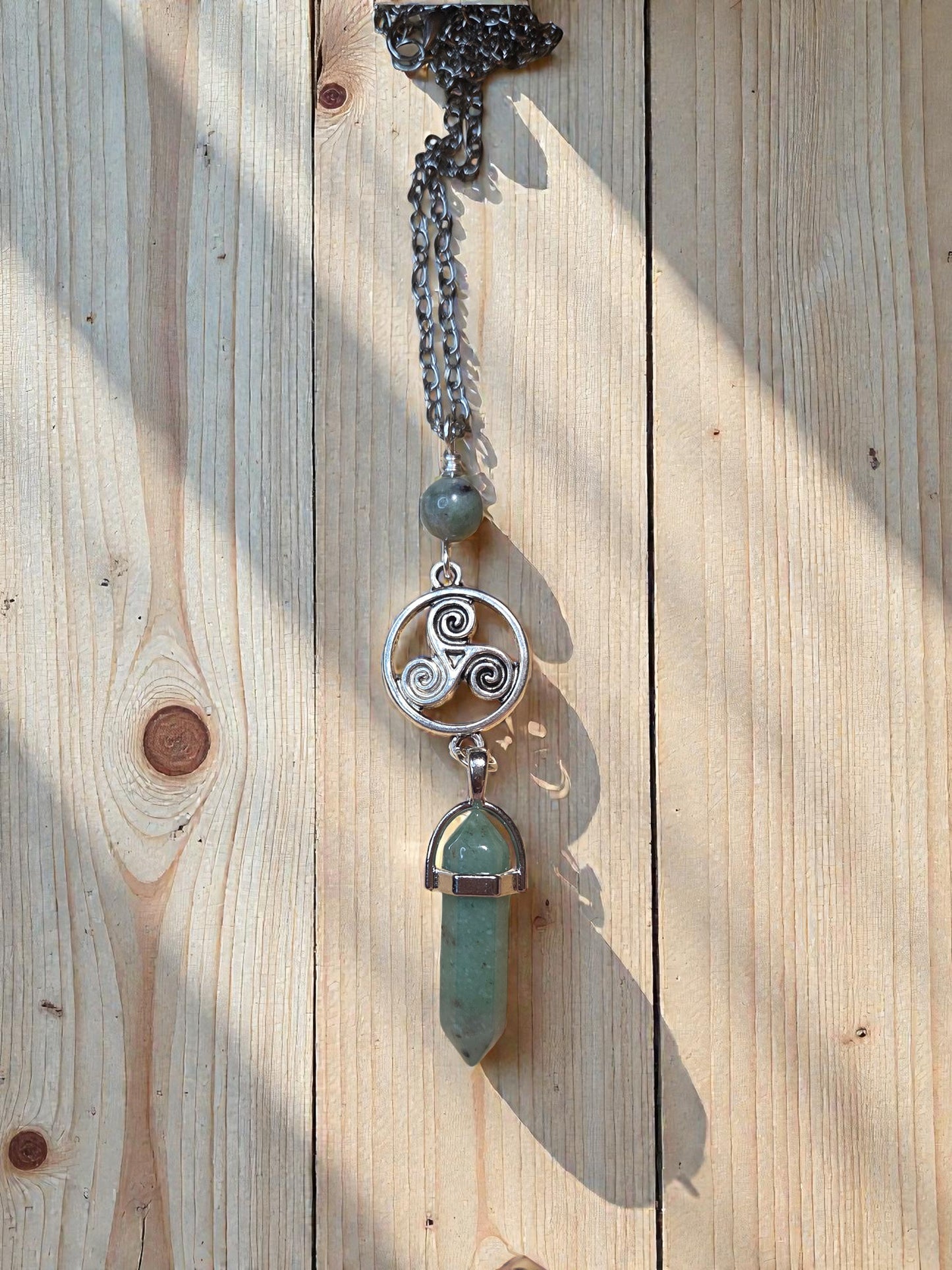 Celtic Fluorite Crystal Necklace - Handcrafted Wire-Wrapped Pendant