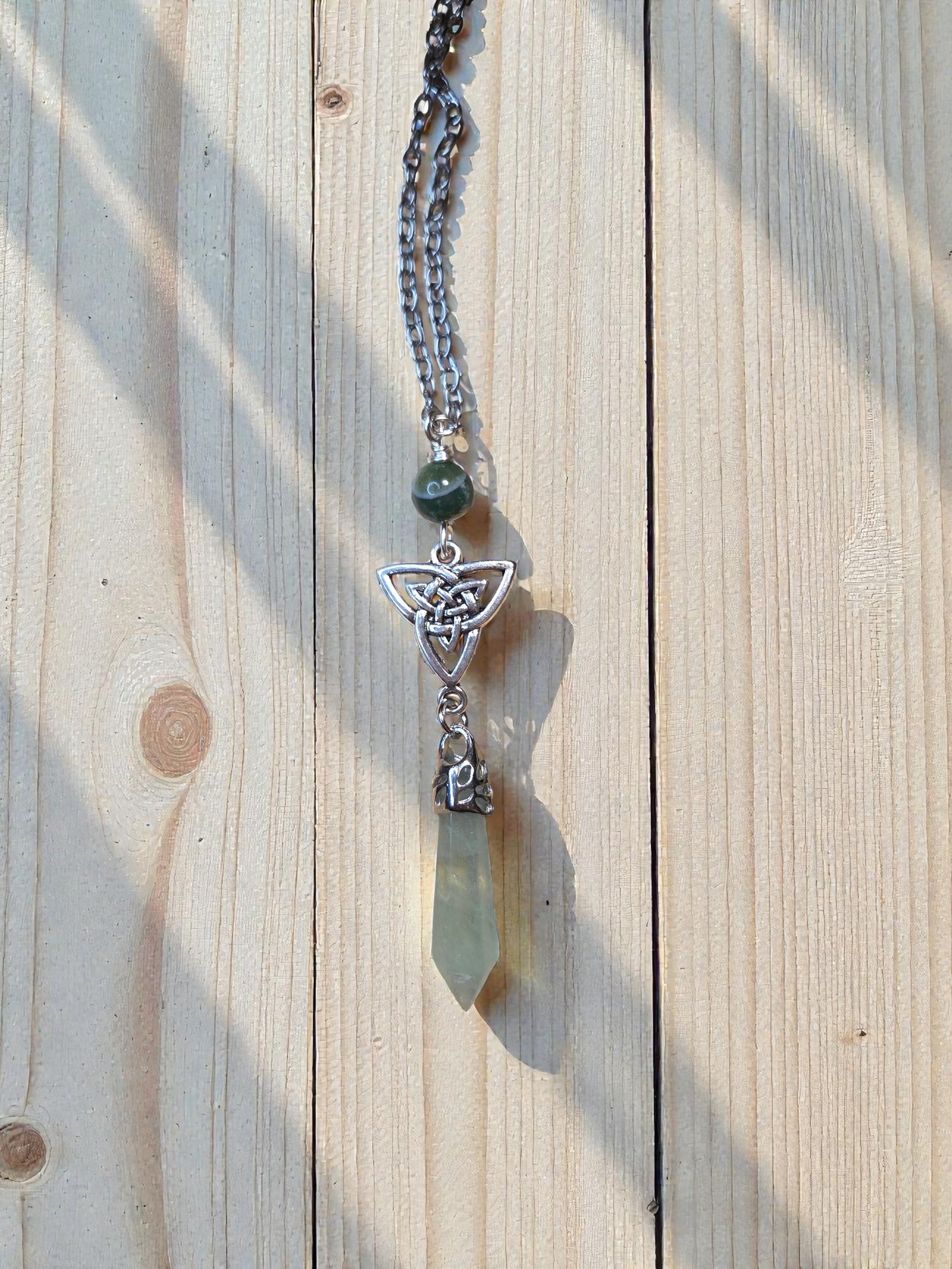 Celtic Fluorite Crystal Necklace - Handcrafted Wire-Wrapped Pendant