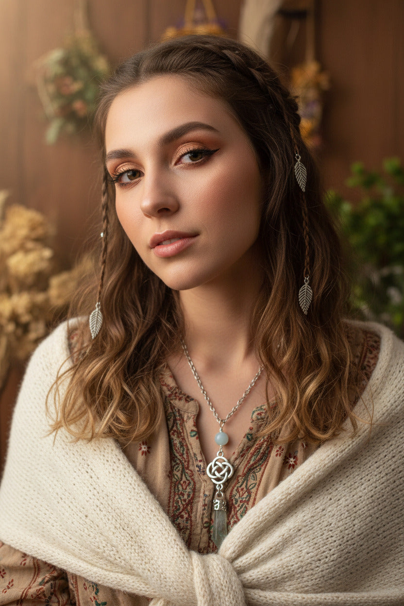 Celtic Fluorite Crystal Necklace - Handcrafted Wire-Wrapped Pendant