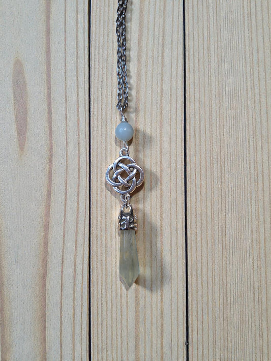 Celtic Fluorite Crystal Necklace - Handcrafted Wire-Wrapped Pendant