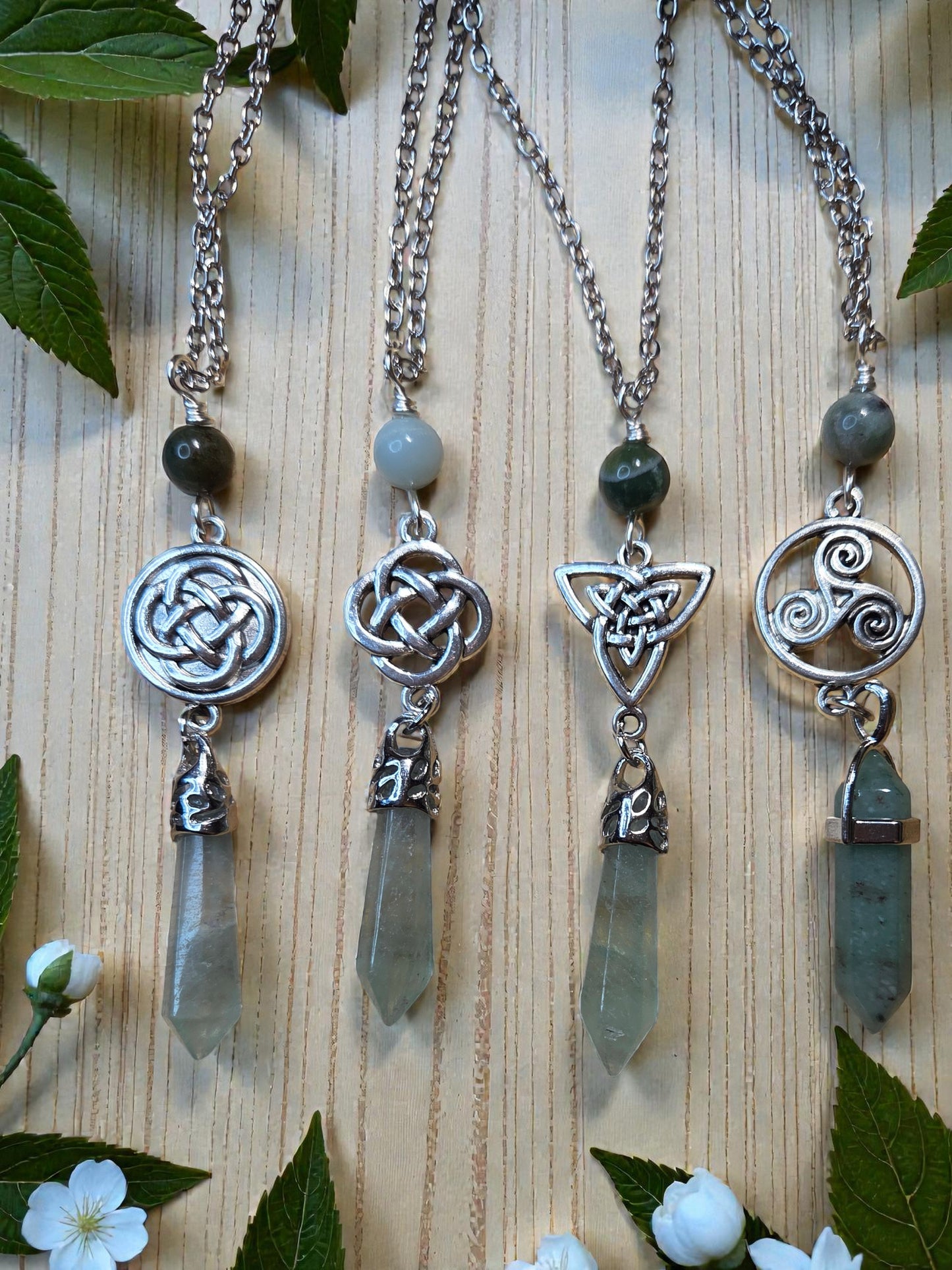 Celtic Fluorite Crystal Necklace - Handcrafted Wire-Wrapped Pendant