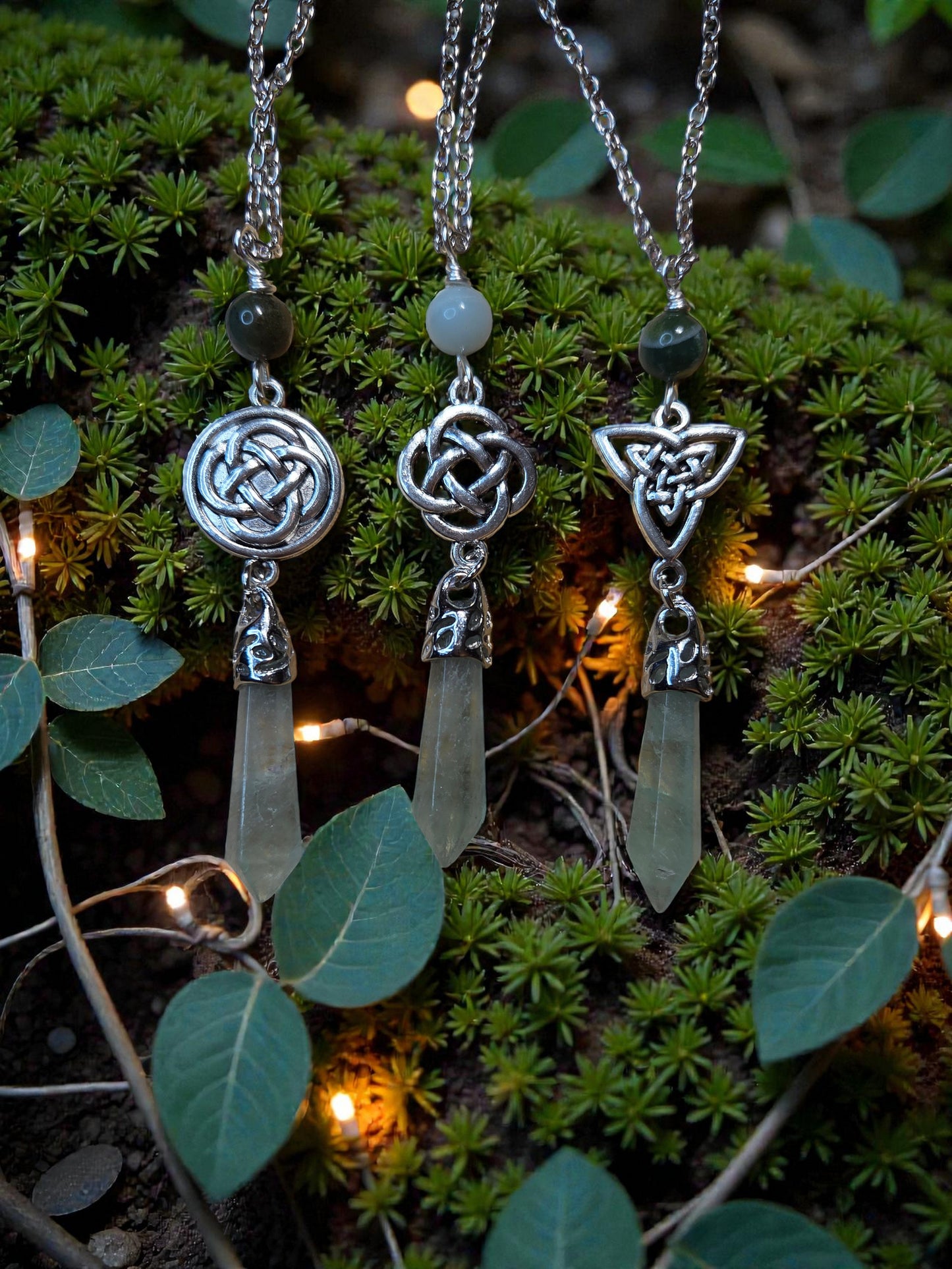 Celtic Fluorite Crystal Necklace - Handcrafted Wire-Wrapped Pendant